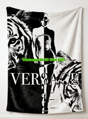 Versace Black White Tiger Print Fashion Illustration Flannel Sofa Throw Blanket IMG_1743